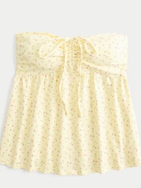 Hollister Yellow Floral Strapless Tie-Front Top